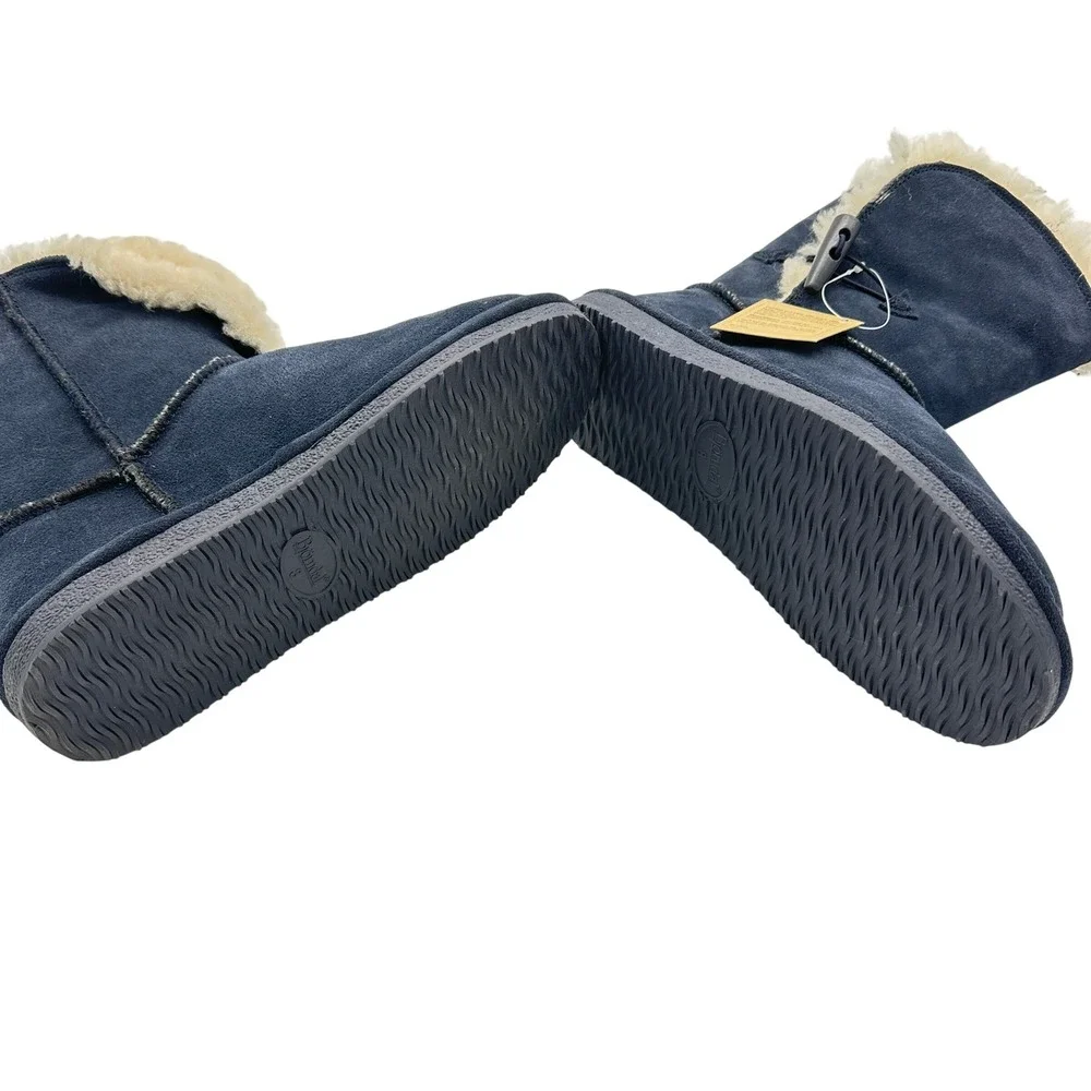 Bjorndal Joey Boots‎ Women SZ 8 Navy Blue New Australian Sheep Wool Suede Toggle